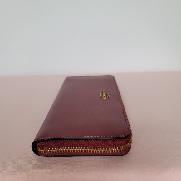COACH Slim Accordion Smooth Calf Leather Zip-Around Wallet- Cherry color ⭐ - Picture 10 of 16